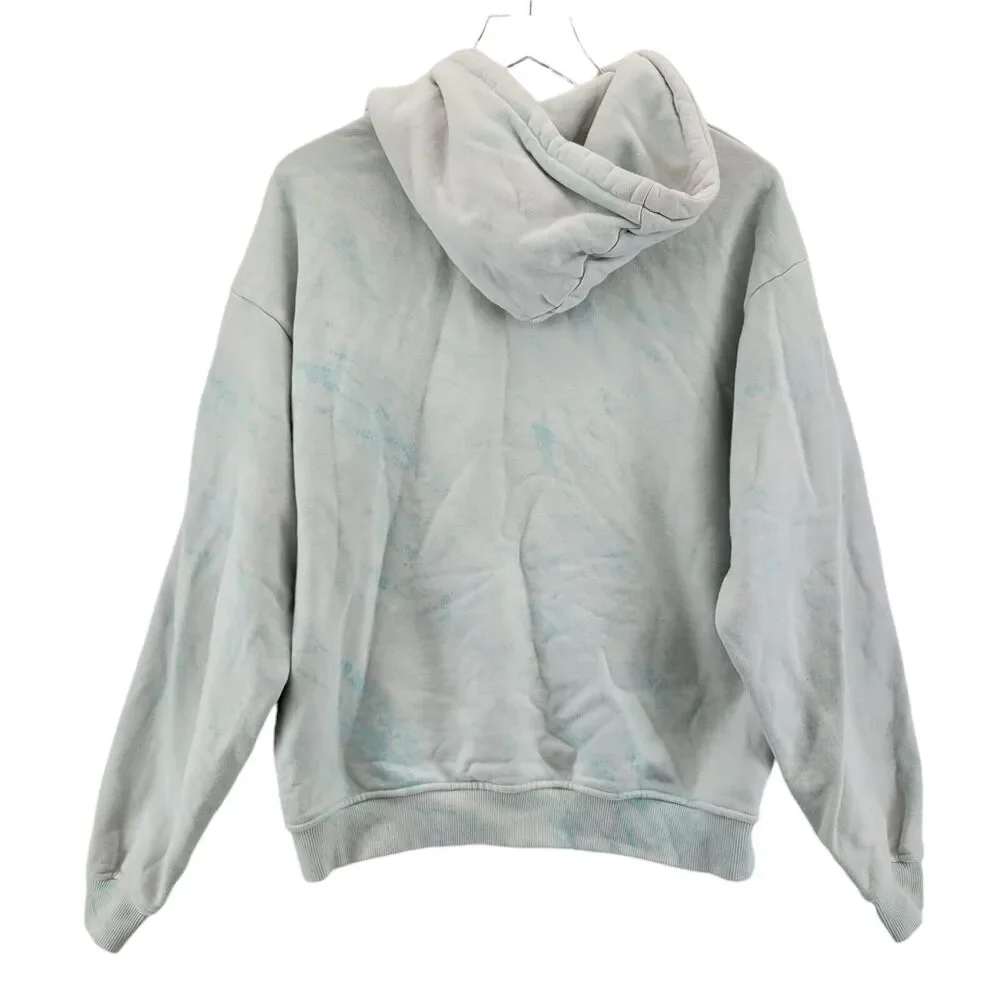 KITH Pullover Hooded Sweatshirt Men Small White Turquoise Blue Watercolor Subtle