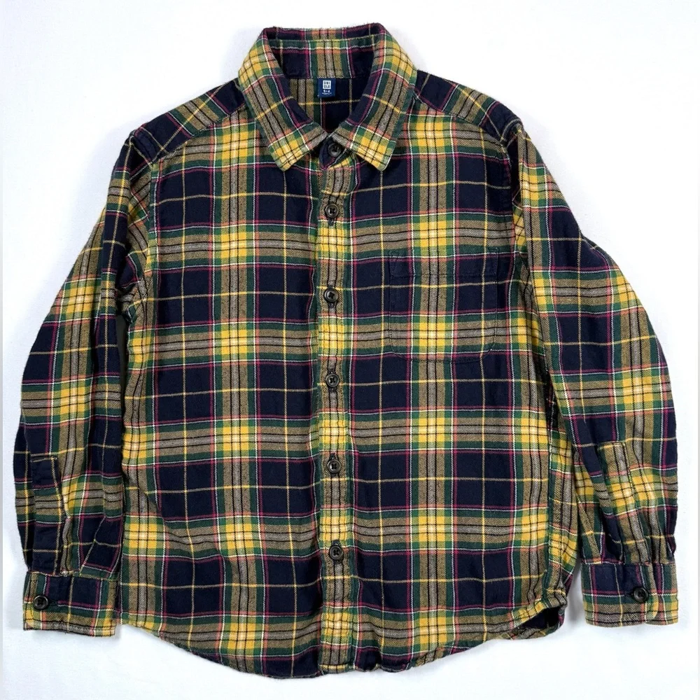 UNIQLO‎ KIDS Boys Plaid Flannel Button Down Shirt Size 5-6 Classic Cozy Fall