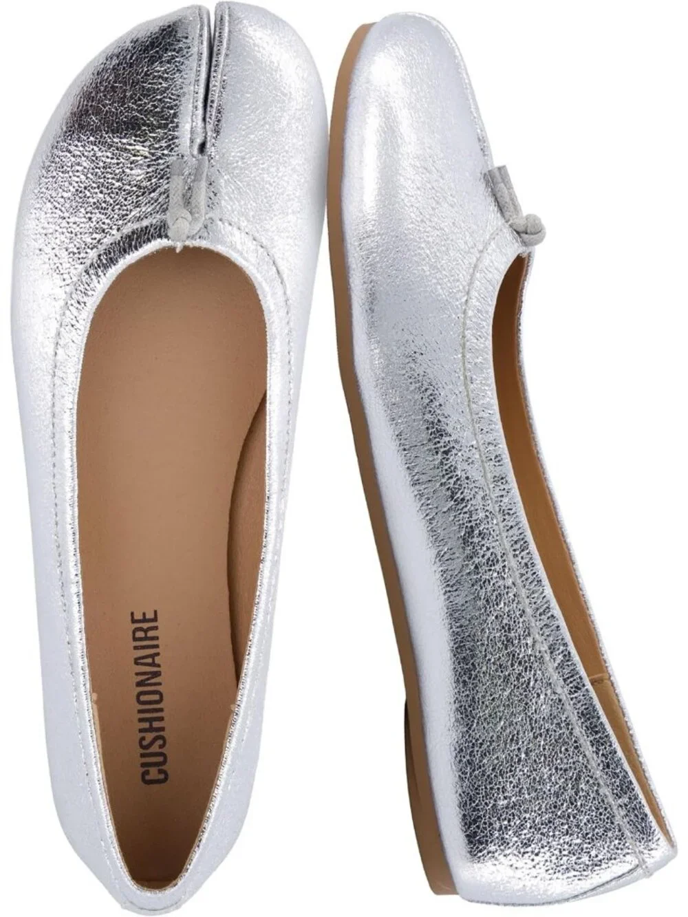 Women's Silver Rubber Split Toe Ballet Flats Flexible Sole Comfort Slip On Shoes