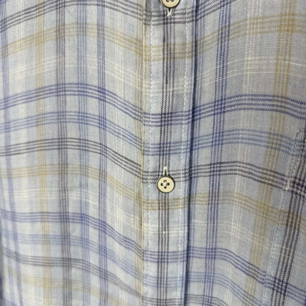 Peter Millar‎ Linen Shirt Men's XL Plaid Blue Crown Crafted Lightweight Preppy