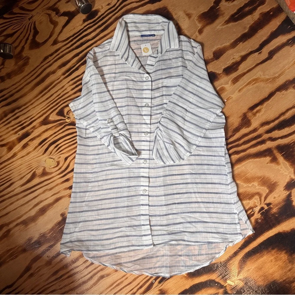 Apt. 9 Blue‎ and White Striped Sheet Shirt dress cover up