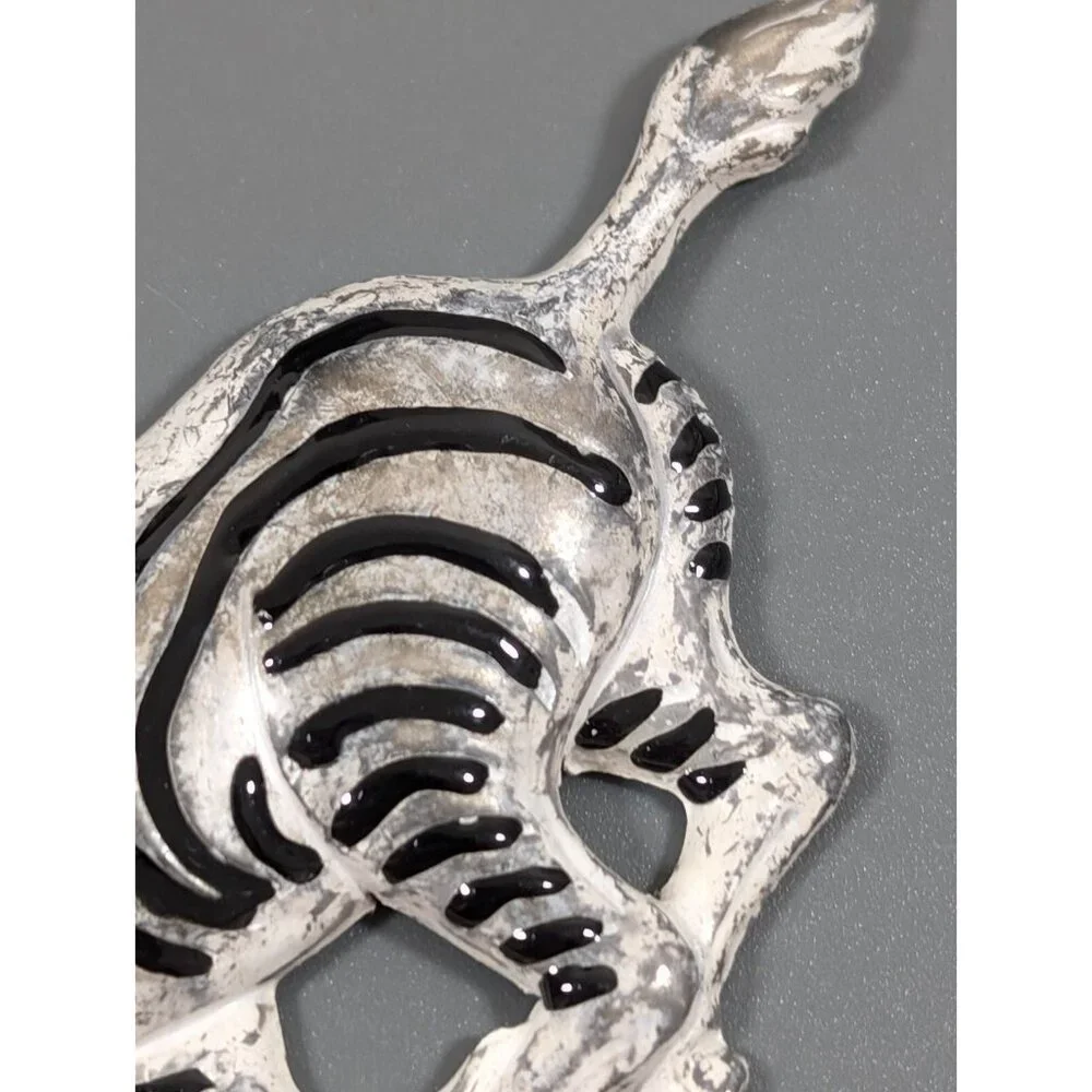 Vintage Zebra Metal Pin Brooch Black Stripe‎ Enamel Tribal