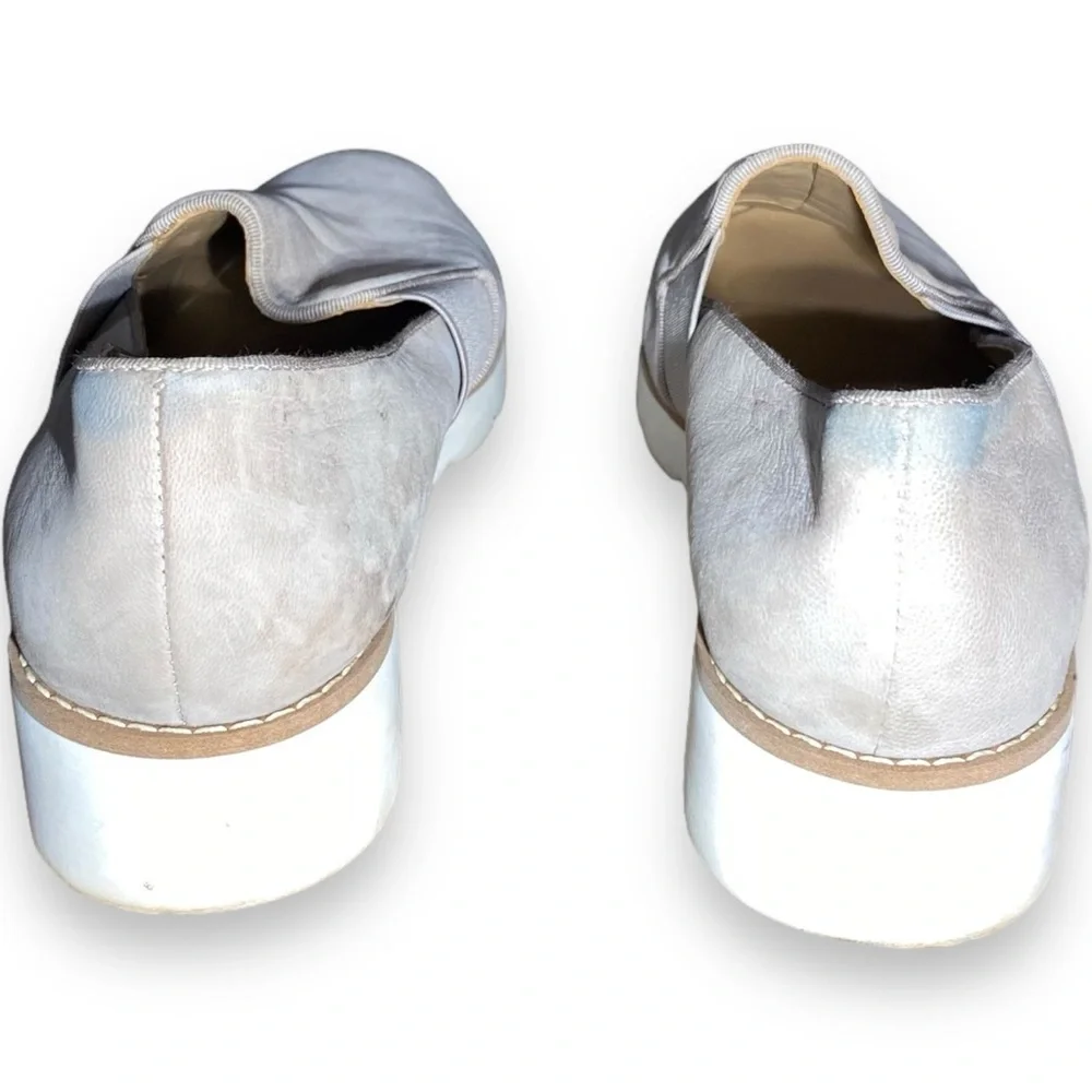 Franco Sarto Women's Size 8 Hailie 2 Gray Leather Wedge Chunky Sole Loafers Shoe