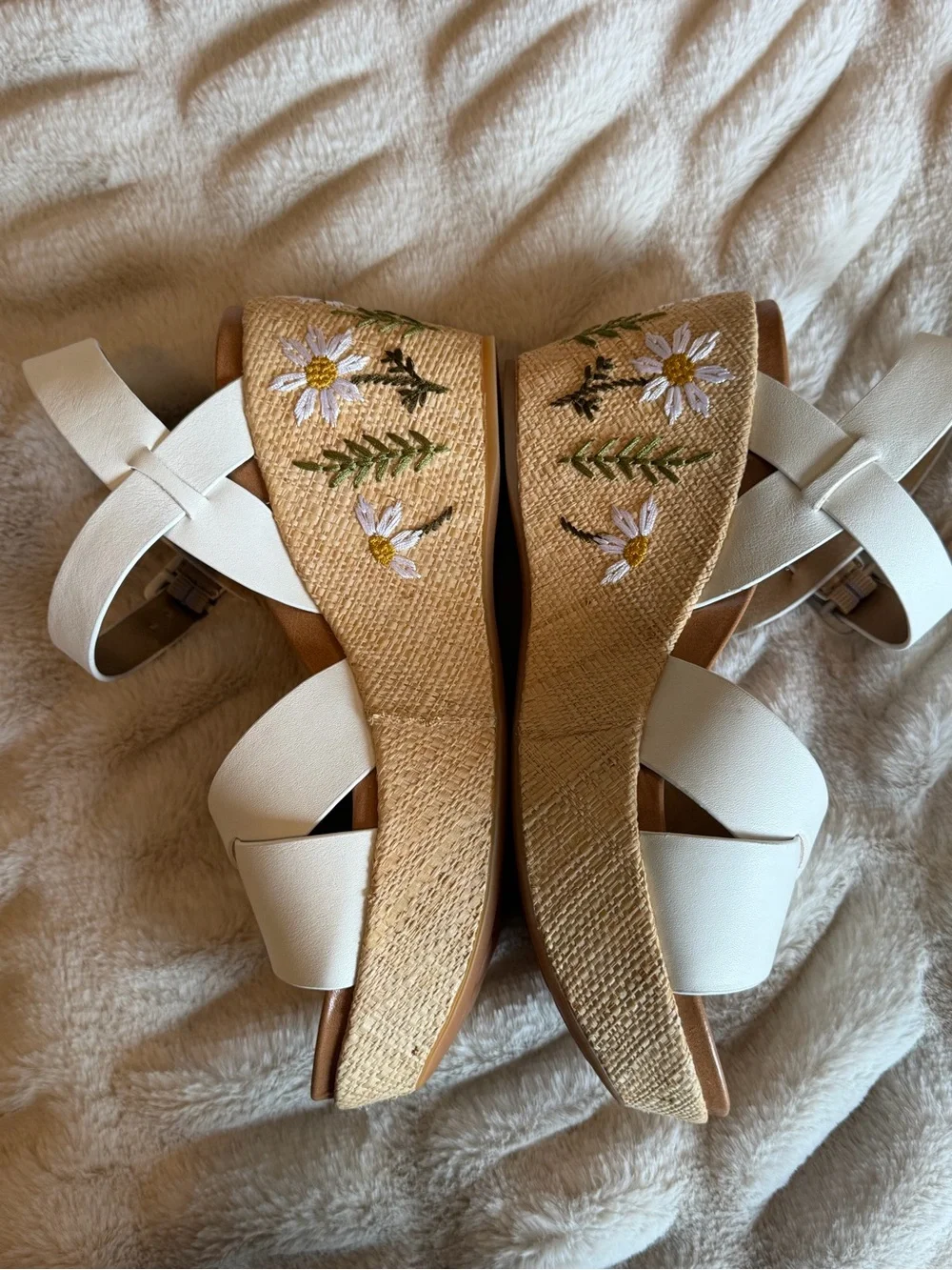 Kork-Ease White Leather Crisscross Ankle-Strap Wedges NEW SIZE 8
