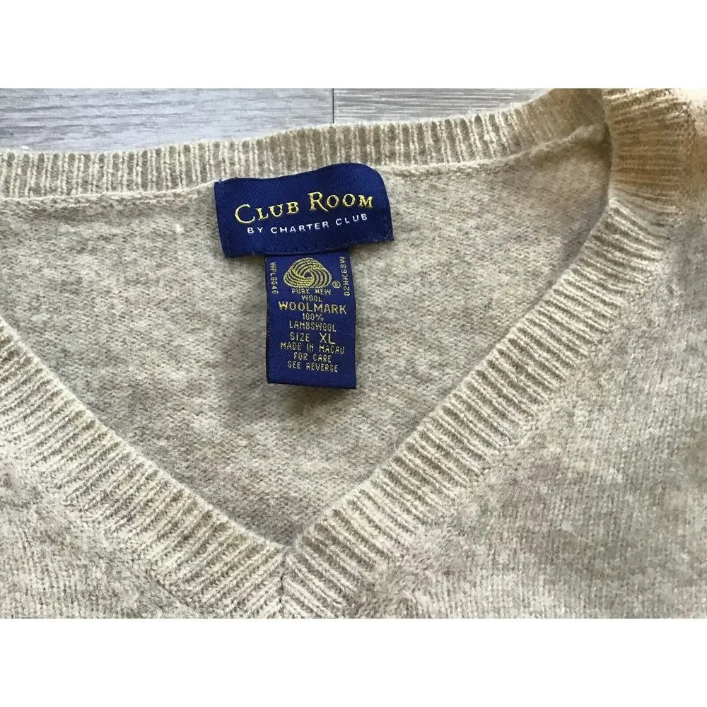 CLUB ROOM SZ XL 100% Lambs Wool Coffee & Milk Beige Men's‎ Sweater Pullover