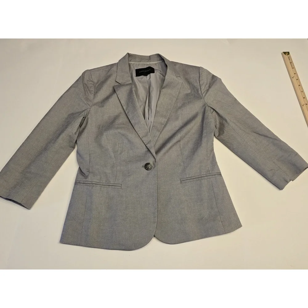 BANANA REPUBLIC Womens Gray One‎ Button Blazer Size 8 Shoulder Pads