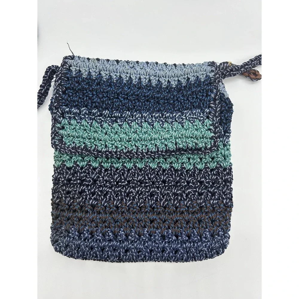 the‎ sak Blue and Green Striped Crochet Shoulder Bag 8.5