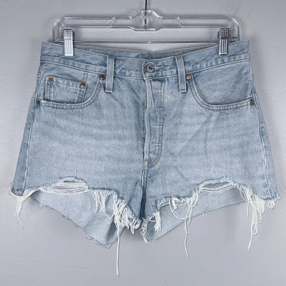 Levi's 501 Original High Rise Denim Shorts W29 Button Fly Distressed