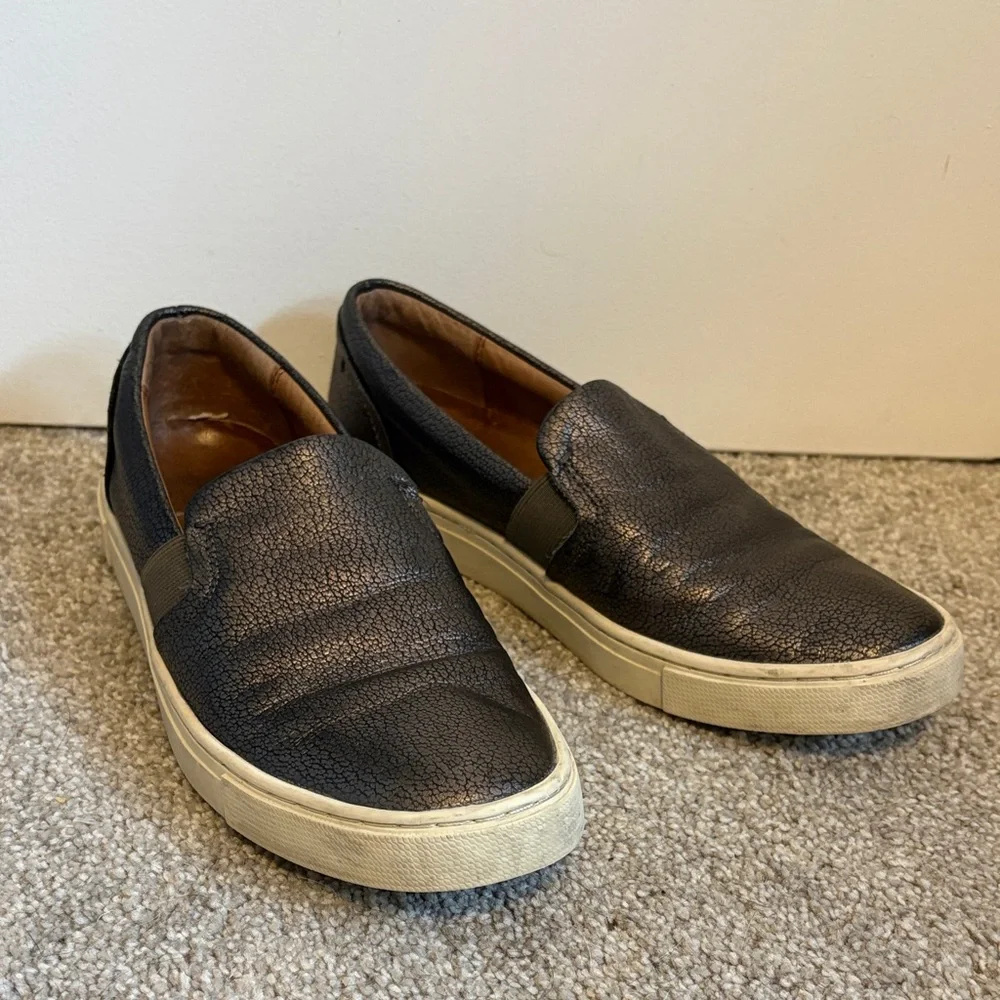 Frye Slip On Shoes Metallic Dark Gray