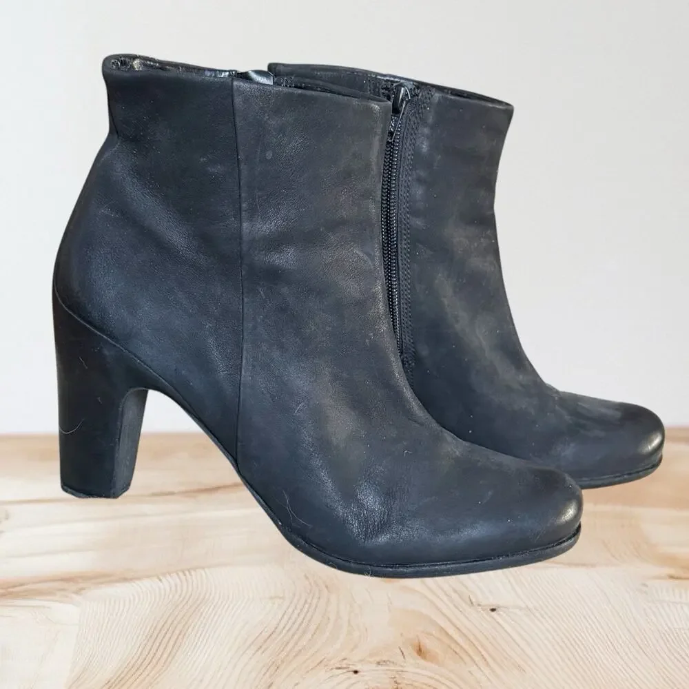 Ecco Jaffna Women Sz EU 40 US 9 Shoes Black Leather Side‎ Zip Heeled Ankle Boots