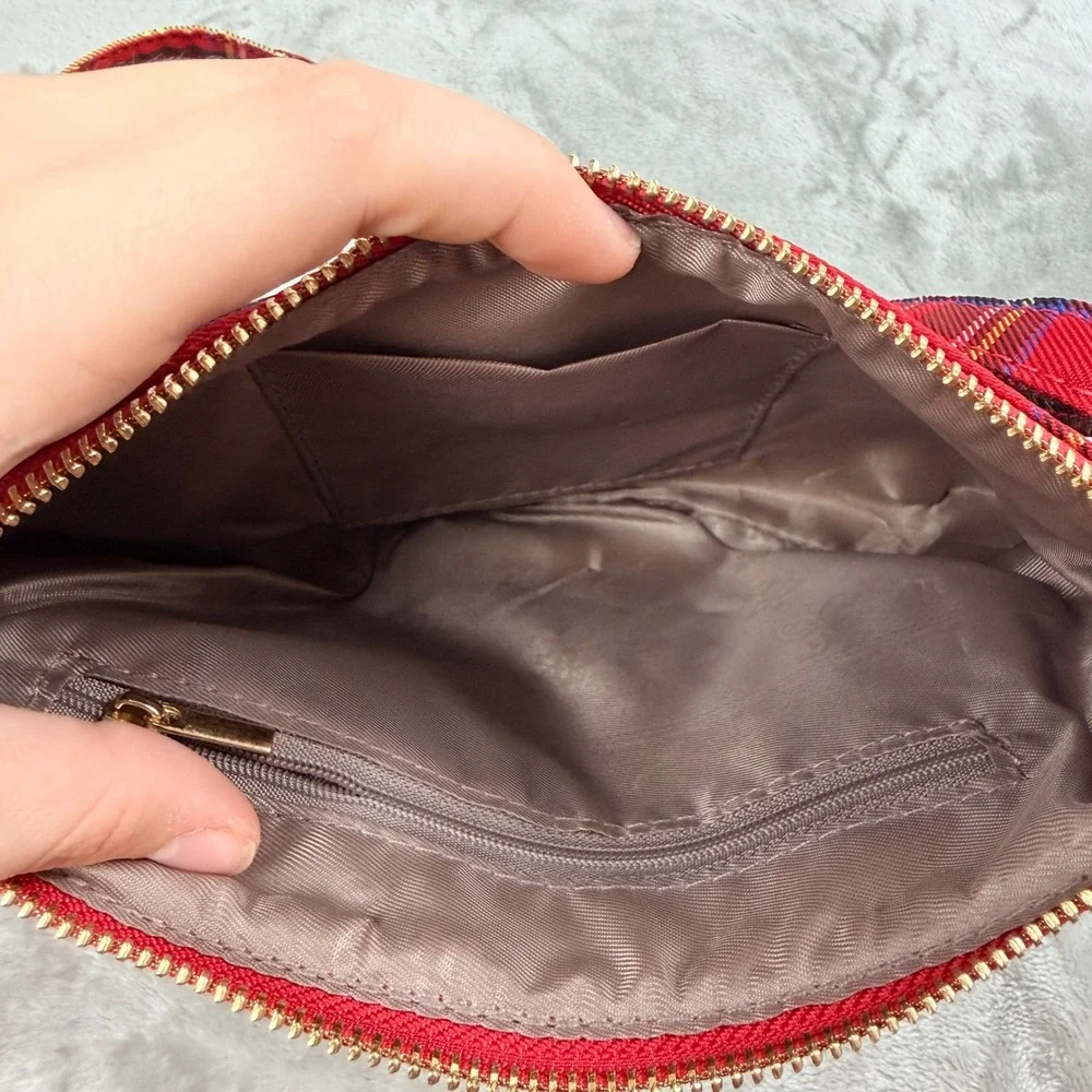 Red Plaid‎ Tartan Crossbody Bag Small Shoulder Purse Gold Hardware