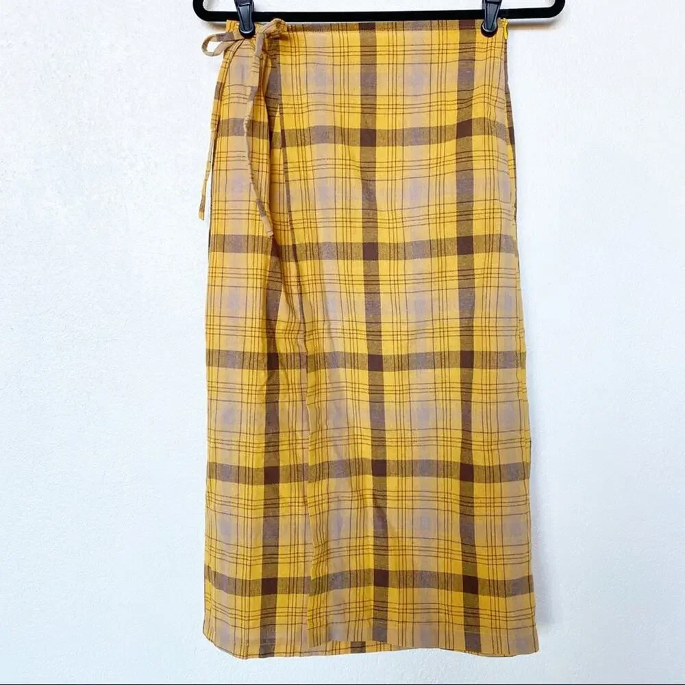 Daisy Street Yellow Plaid Wrap Front Skirt Size 4