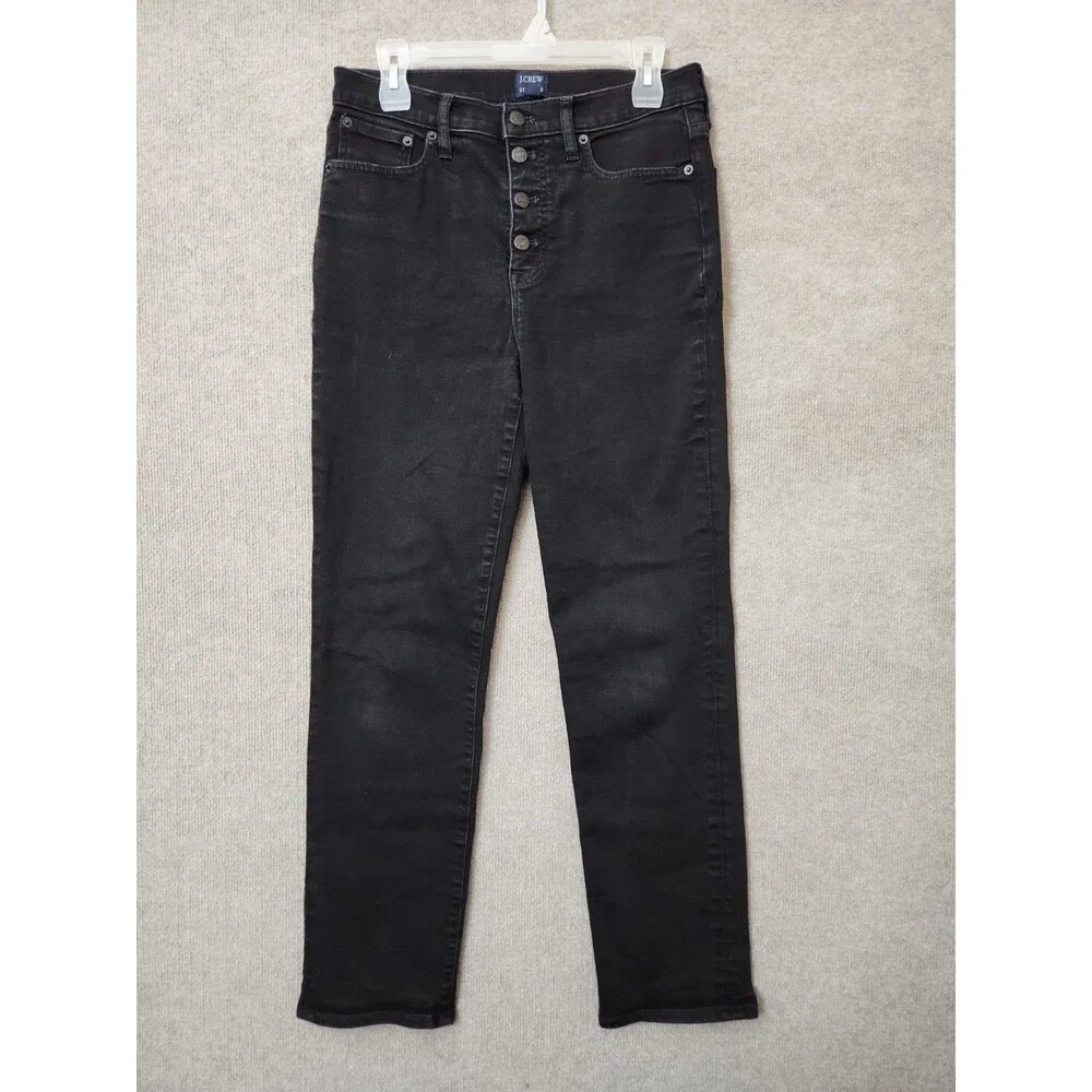 J Crew Hi Rise Stovepipe Jeans Women 29 Tall Black Button Fly Signature Stretch