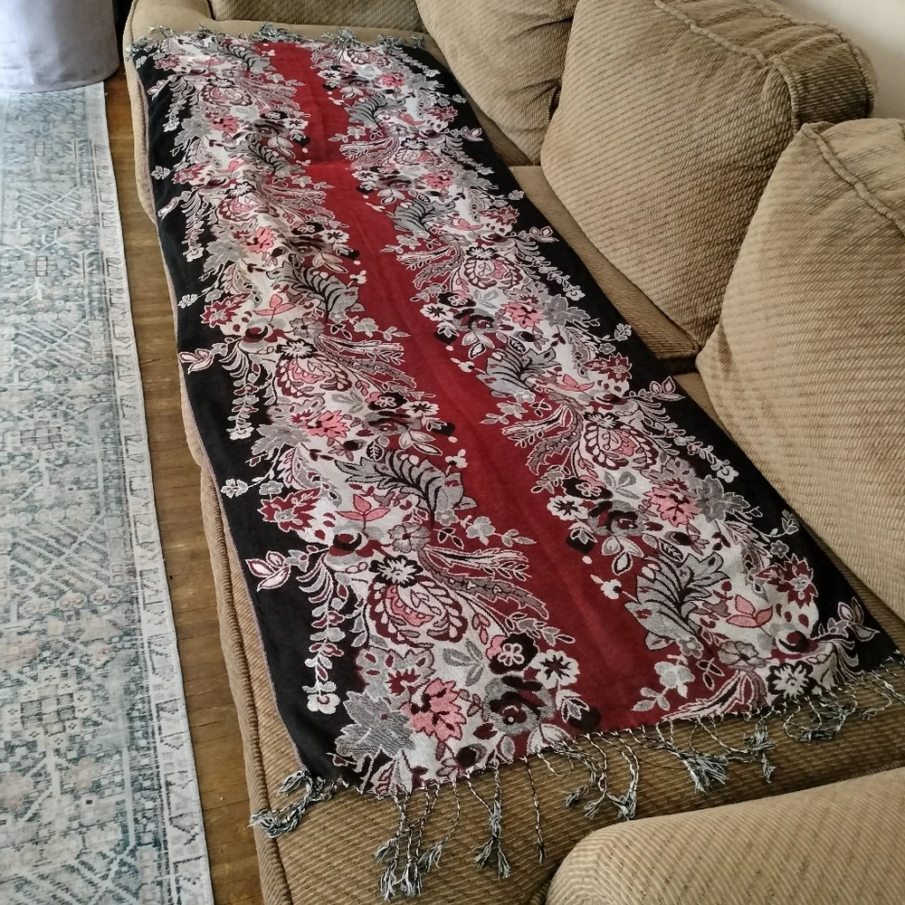 pashmina silk oversized scarf pink gray Burgundy Office Career Travel Airport