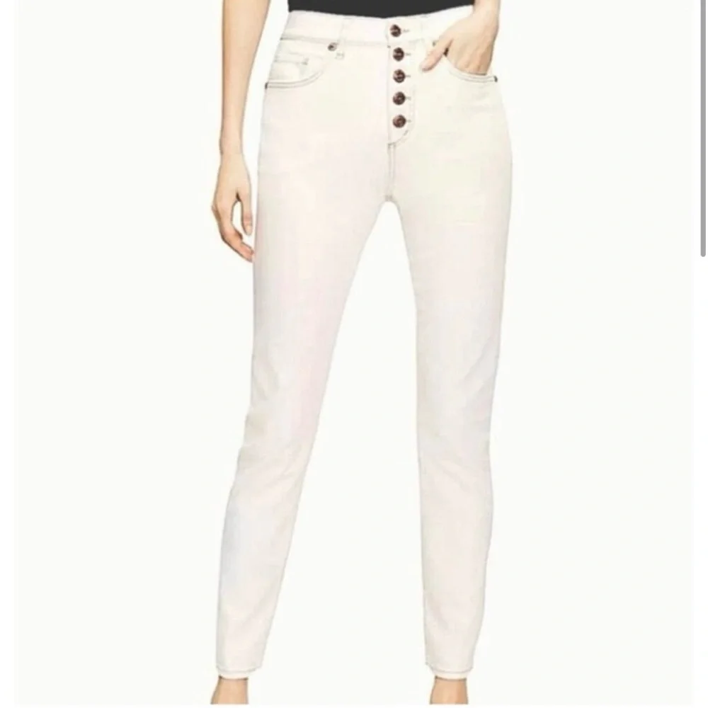 NWT Loft Cream Button Front High Waist Skinny Ankle Jeans Size 29/8‎