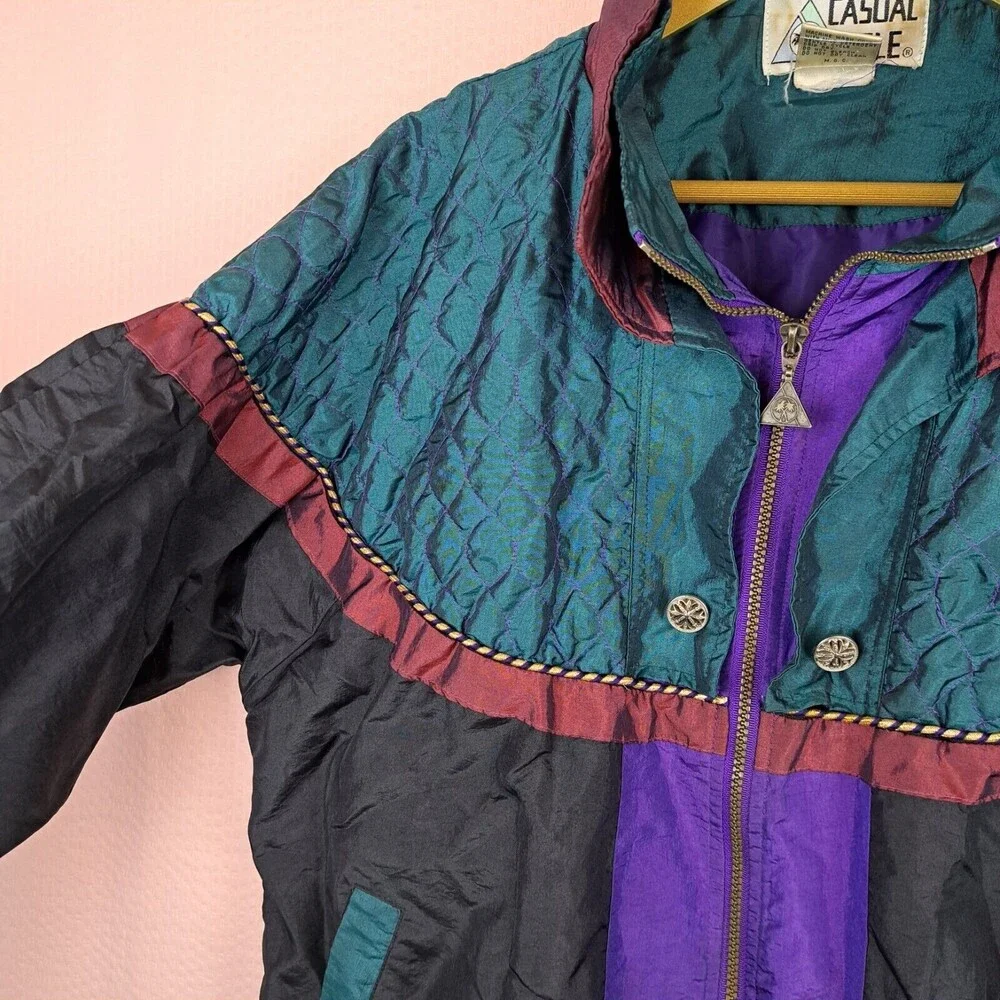 Vintage 90s Casual Isle Multicolor Windbreaker Women Size M Nylon