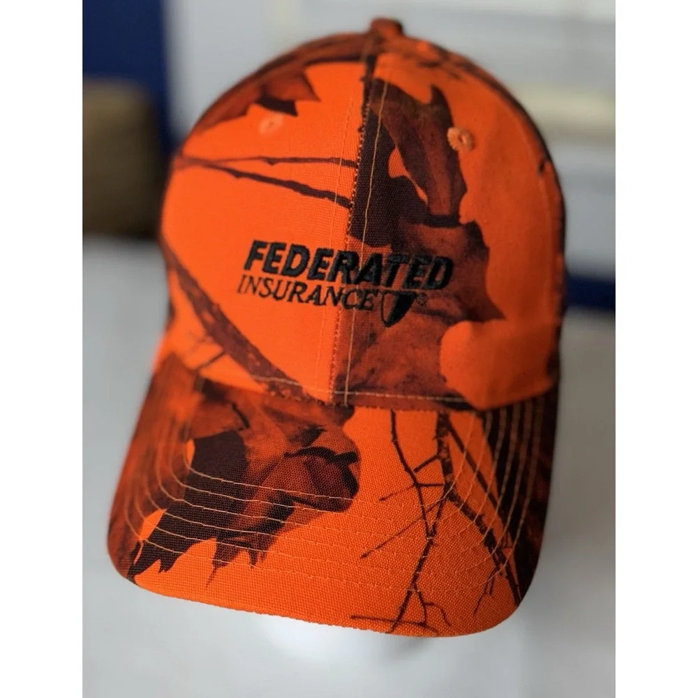 Federated Insurance Mossy Oak‎ Orange Camouflage Hat Ball Cap Strapback