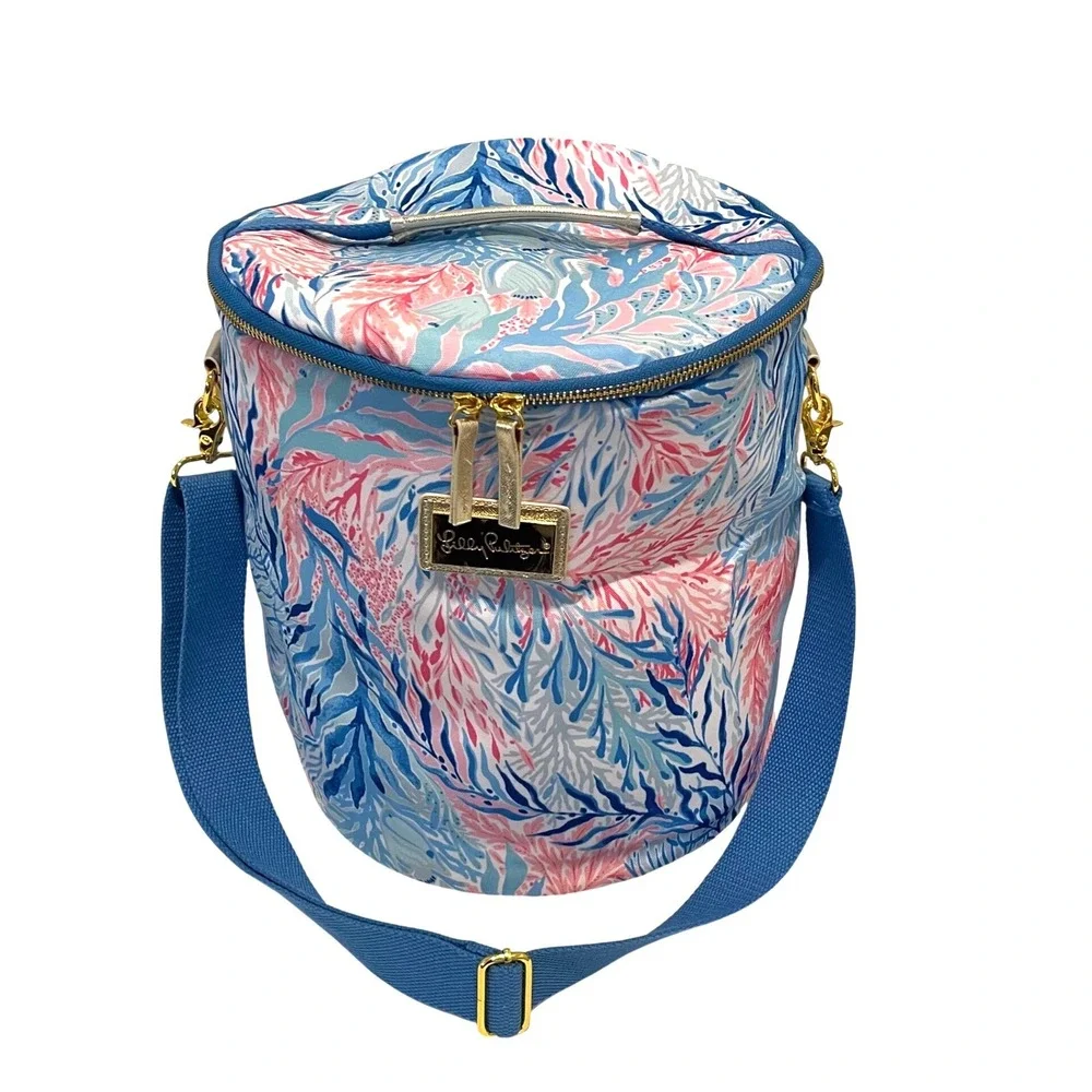 Lilly Pulitzer Insulated Cooler Bag Womens OS Blue Pink‎ Tropical Beachy Preppy