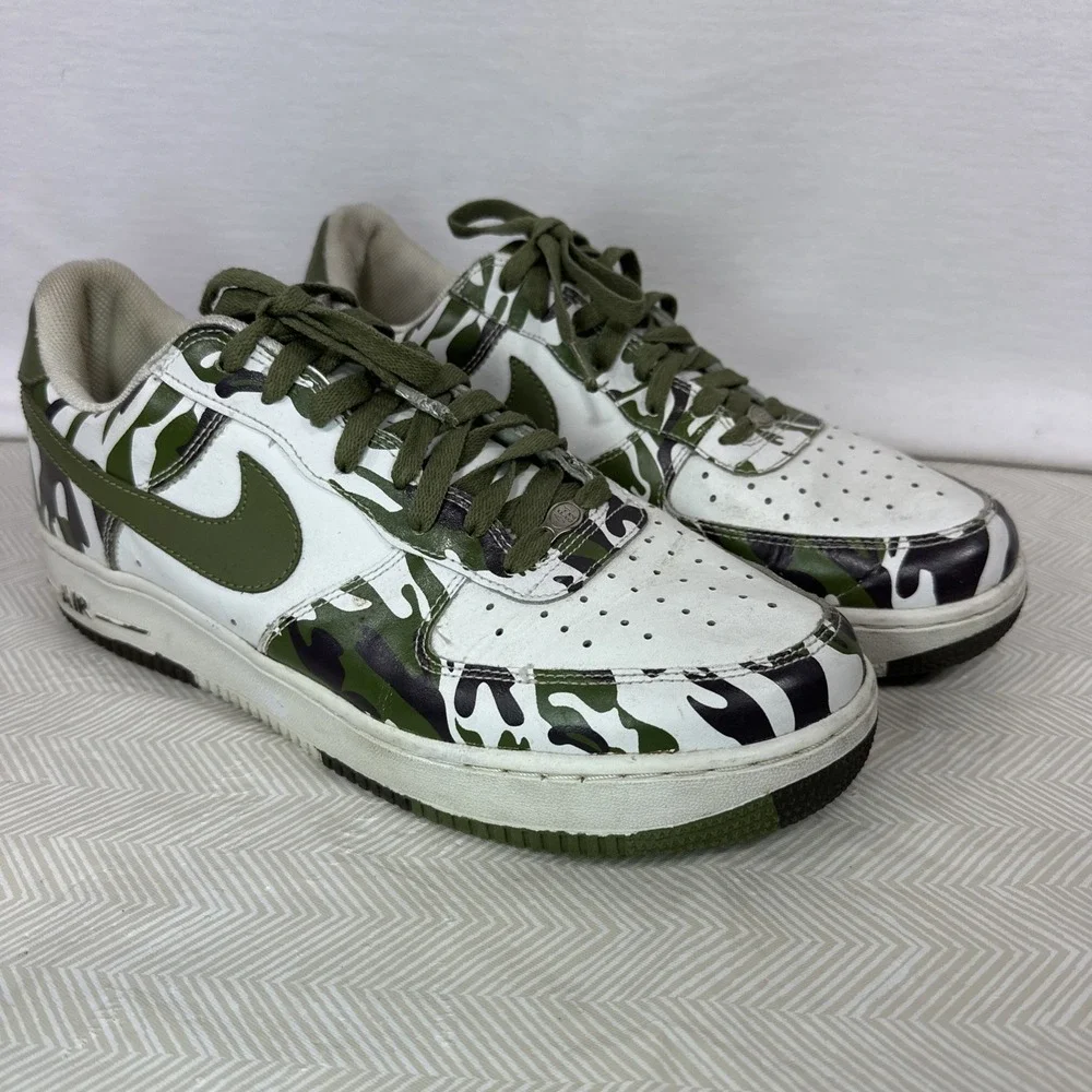 NIKE AIR FORCE 1 CAMO Size 12 306353‎ 131 White Green Sneakers 2004 Low Top Shoe