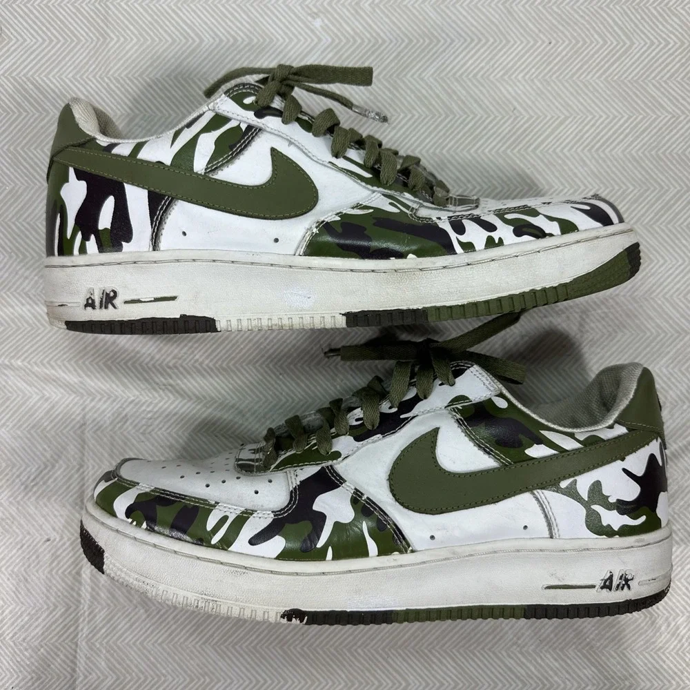 NIKE AIR FORCE 1 CAMO Size 12 306353‎ 131 White Green Sneakers 2004 Low Top Shoe