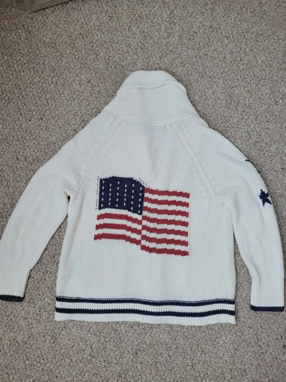 Anthropologie American Flag Cardigan Women’s Cotton Oversized Patriotic Knit