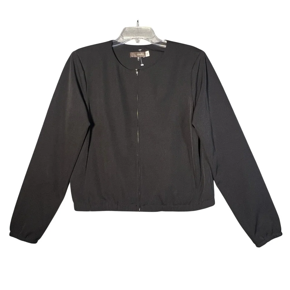 Crosby‎ Women's Black Full Zip Bomber Jacket Cropped Lightweight Size M