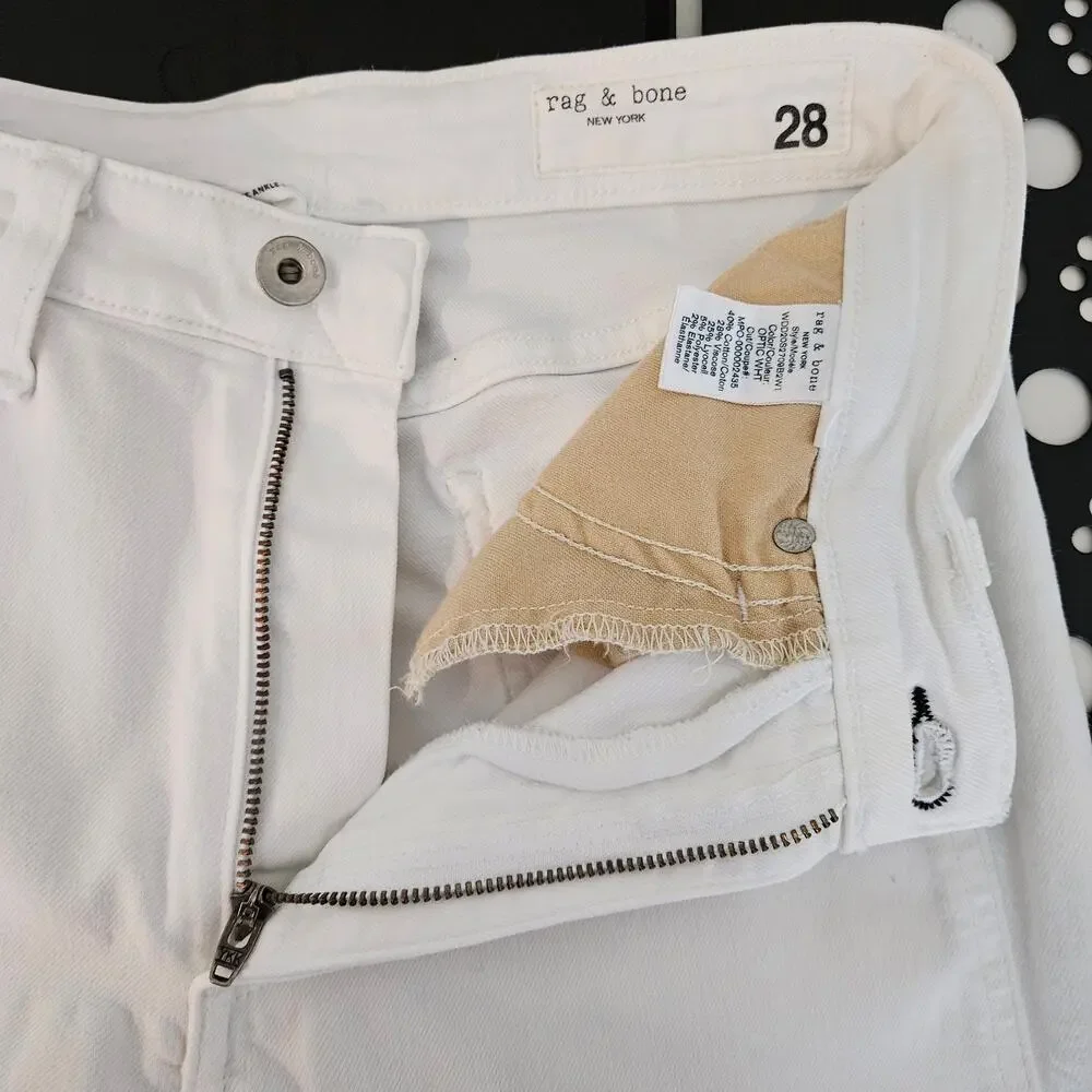 Rag and‎ Bone White Denim Skinny Jeans High Rise Ankle | Womens 28 | MINOR FLAWS