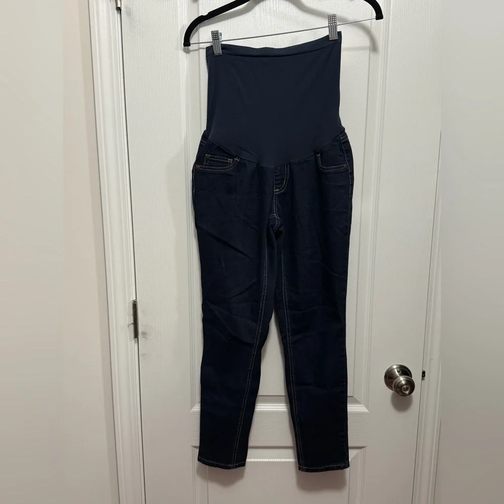 indigo Blue Maternity Skinny Jeans Womens PM Blue Dark Denim Comfort  Full Panel