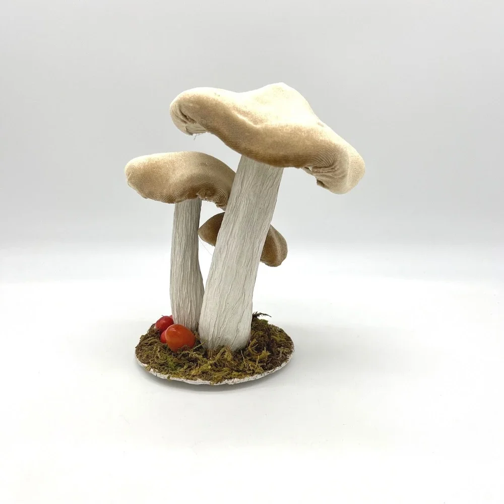 Whimsical Mushroom Decor Set Velvet Mushroom‎ Stems Red Berries Enchanted Forest