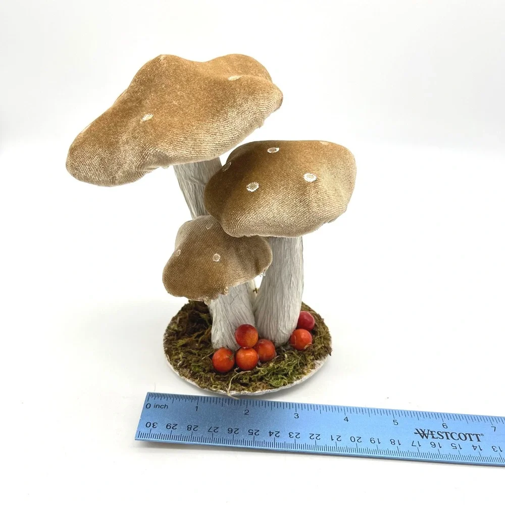 Whimsical Mushroom Decor Set Velvet Mushroom‎ Stems Red Berries Enchanted Forest