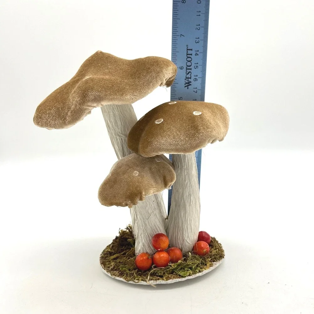 Whimsical Mushroom Decor Set Velvet Mushroom‎ Stems Red Berries Enchanted Forest