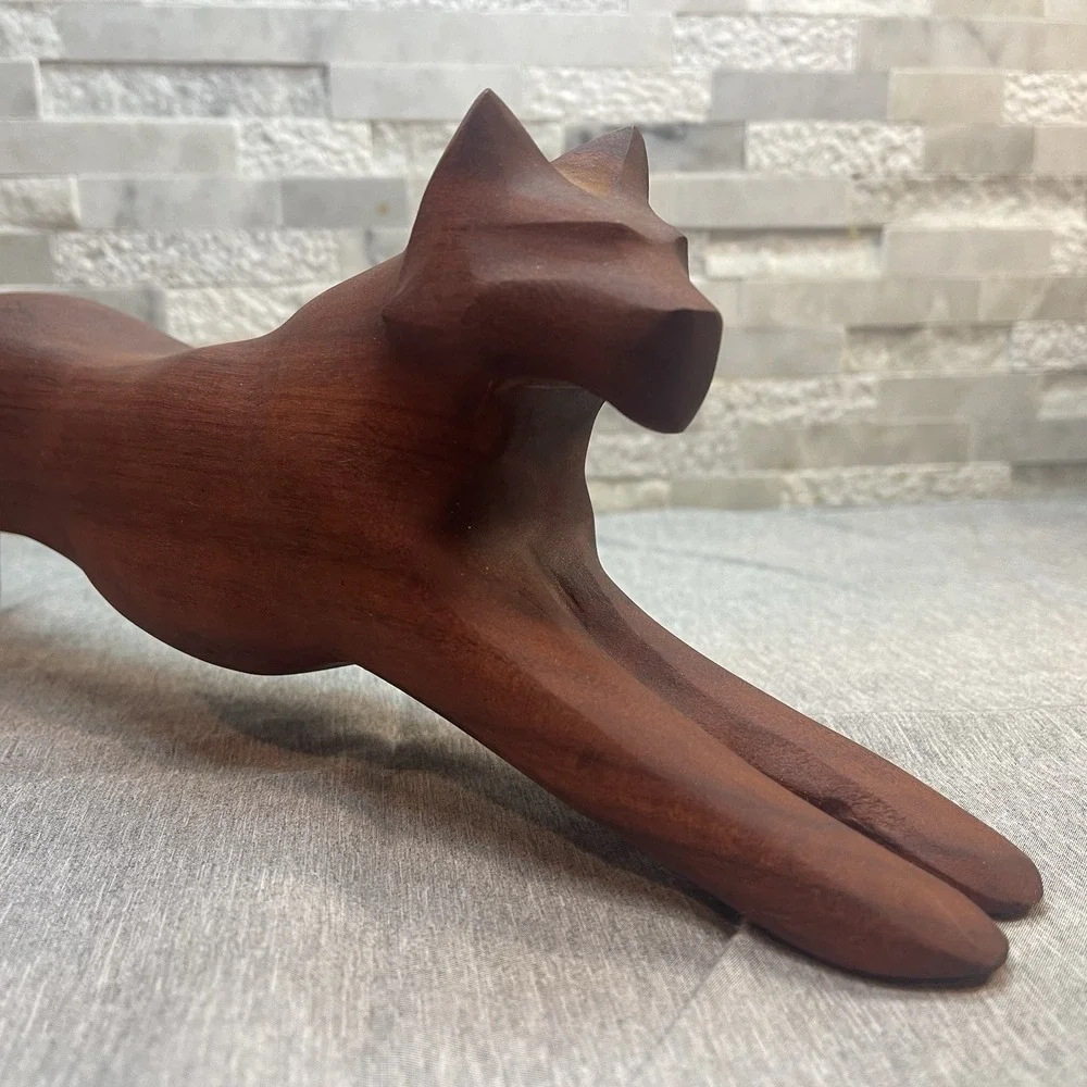 Vtg MCM Hand Carved‎ Wood Cat Panther Stalking Figurine 16