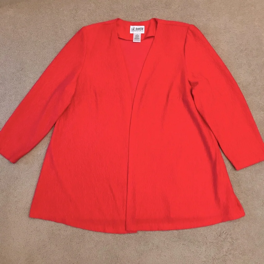 Liz Baker Open Front Dress Jacket Size 2X Coral Textured Mid Length USA Made