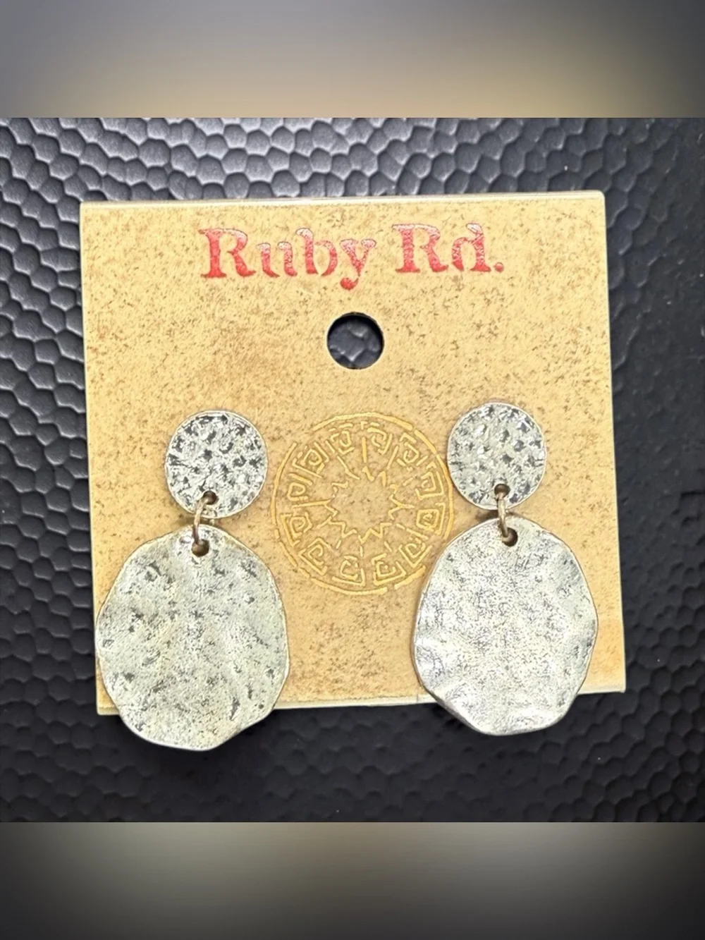 🩶RUBY RD.🩶Silver-Tone Textured Double Disc Drop Earrings/NIP