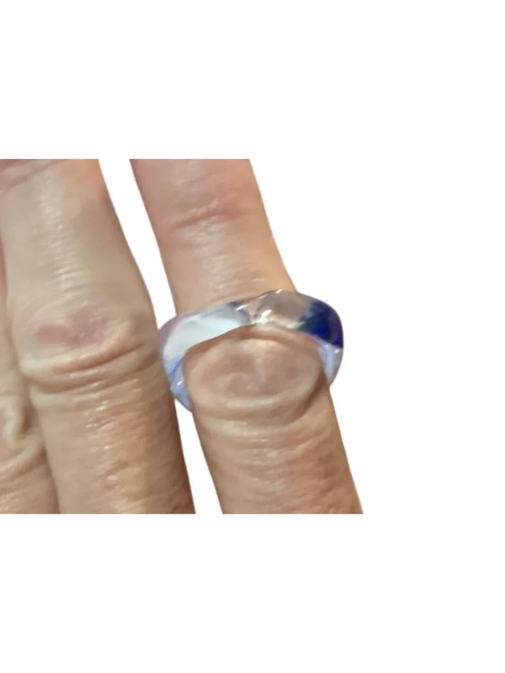 OOAK Handmade Art Glass Statement Ring SZ 8.5 With Swirled Blue & Copper Accent