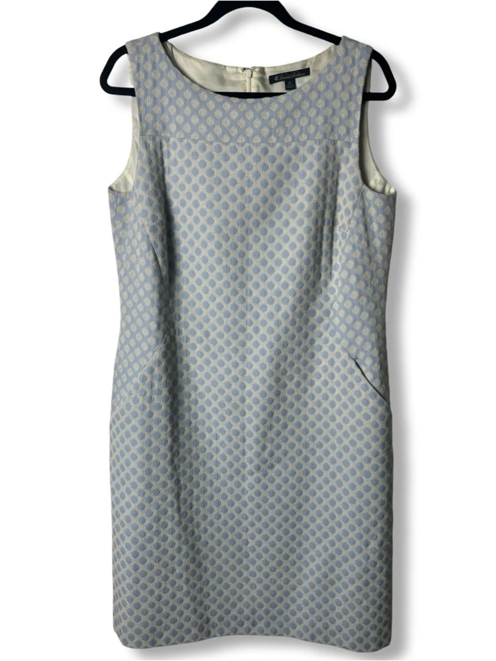 Brooks Brothers - Women’s Jacquard Dot Sheath Midi Dress Blue Cream Lined Sz 14‎