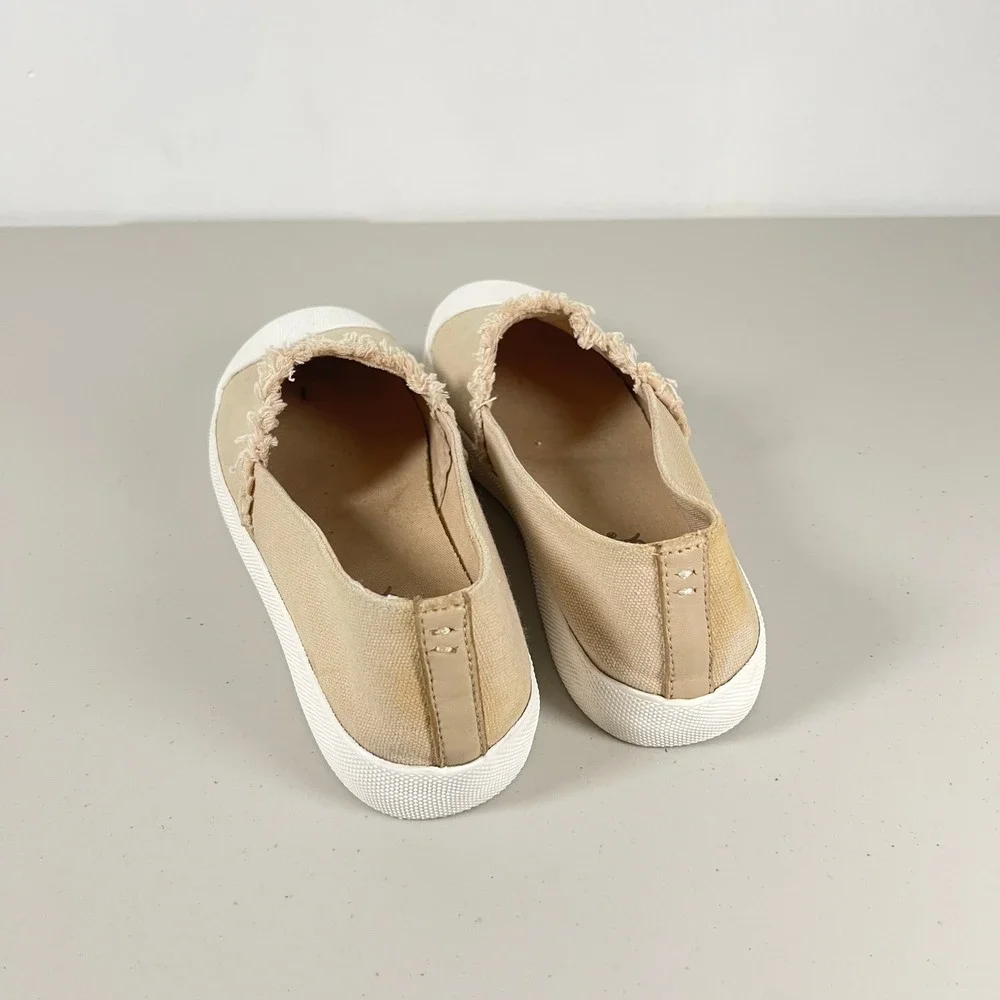 Splendid Canvas Slip On Sneakers Tan White Toe Cap Distressed US 9
