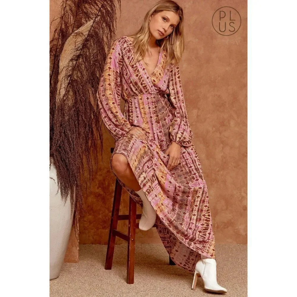 Andree By Unit Fun Woven Printed Maxi Dress Western Boho Bohemian New S-L D10321