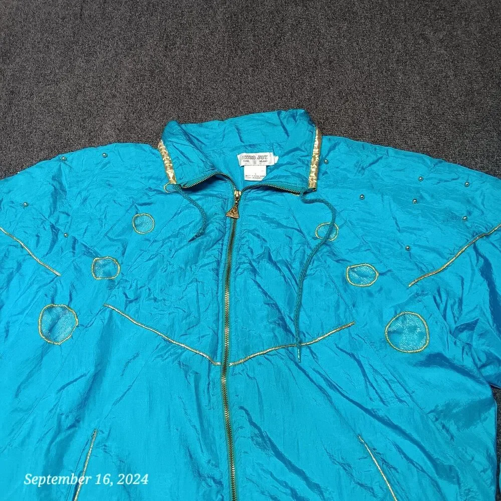 Vintage Euro‎ Joy Windbreaker Lightweight Jacket Women Large Blue