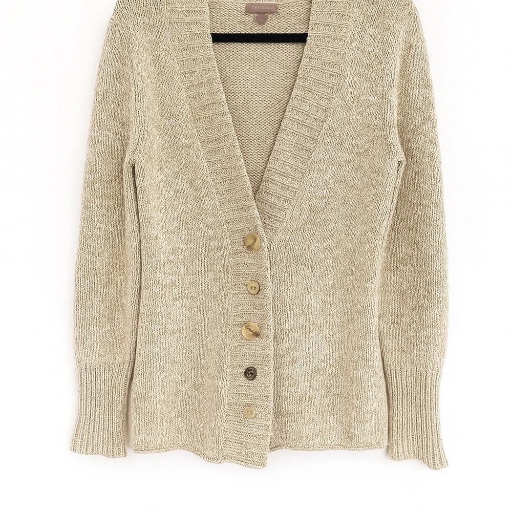 J.Jill Marled Knit Beige Tan Cardigan Sweater Size S  Artsy Mixed Size Buttons