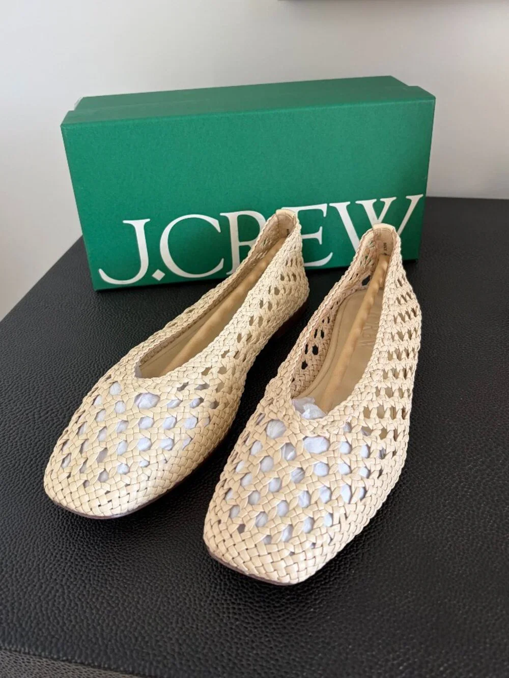 J.Crew Quinn Handwoven Leather Ballet Flats Warm Sesame Size 8
