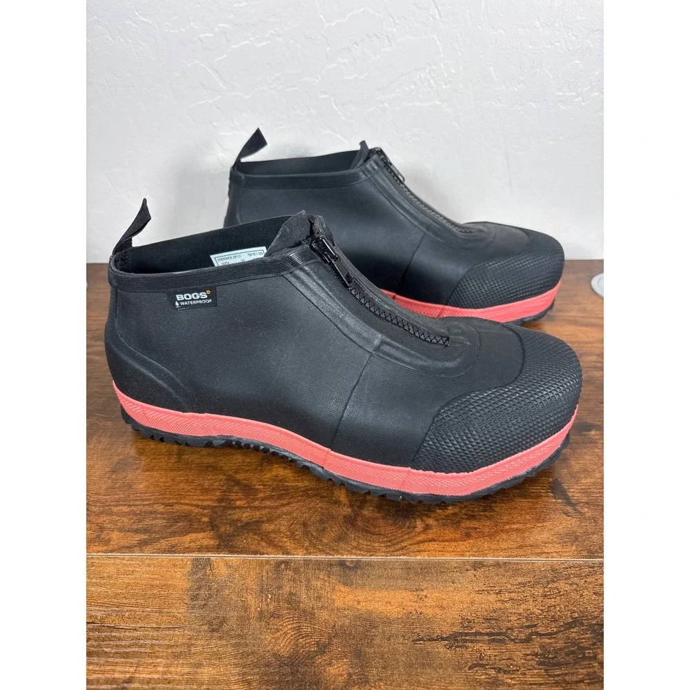 Bogs Overshoe Zip CT Waterproof Black Red Rubber‎ Work Boots Mens 9 Womens 10.5
