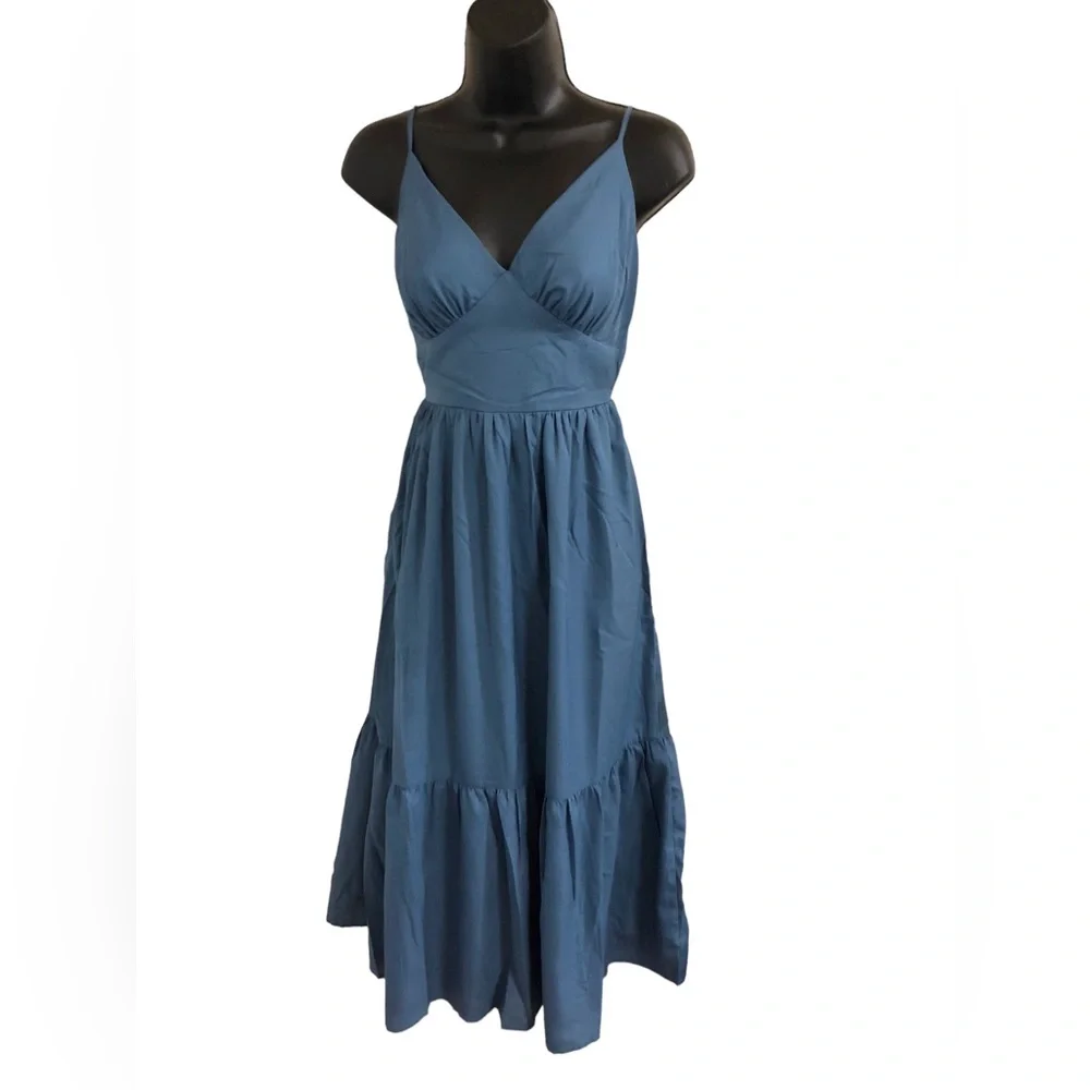 Jessica‎ Simpson blue v-front open tie back tiered spaghetti strap dress size XS