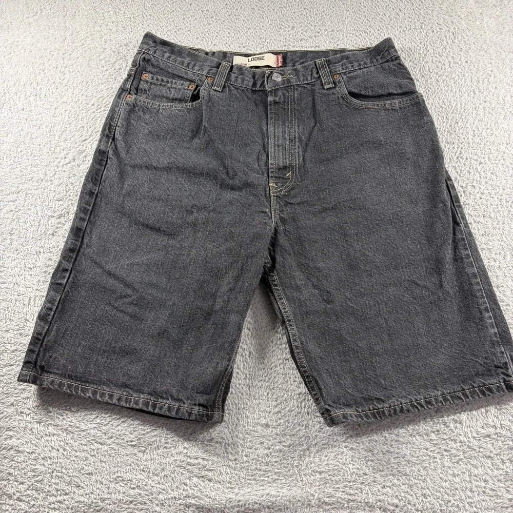 Vintage Levi 569 Jorts Mens 36 Black Dark Wash Jean Shorts Denim 11