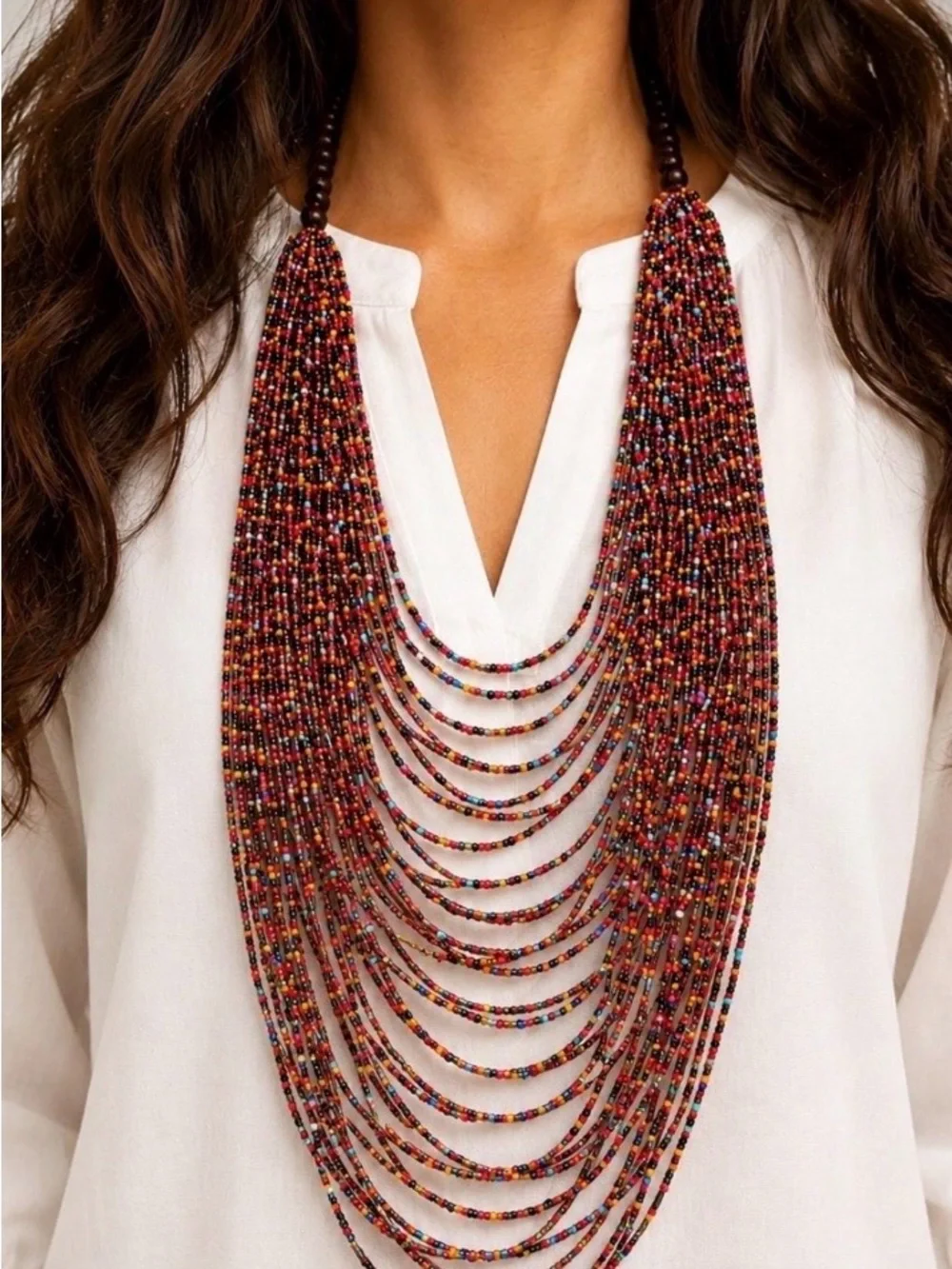 Multi-Row Seed Bead Statement Necklace in Multicolor