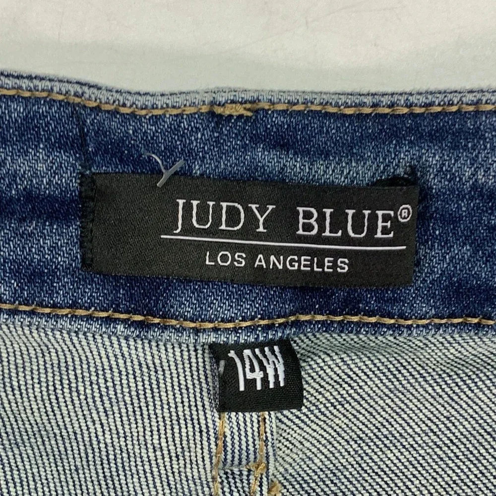 Judy Blue Womens Straight Distressed Jeans High Rise Straight Leg Raw Hem SZ 14W