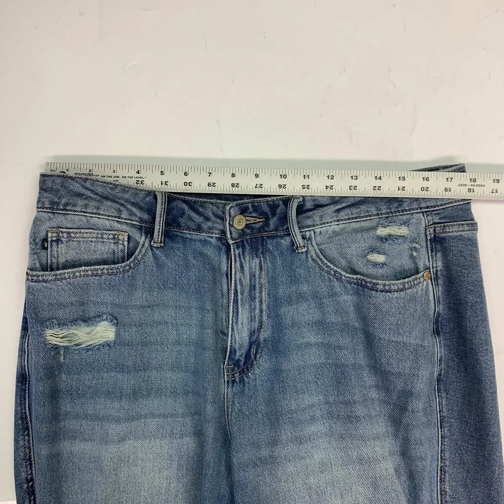 Judy Blue Womens Straight Distressed Jeans High Rise Straight Leg Raw Hem SZ 14W