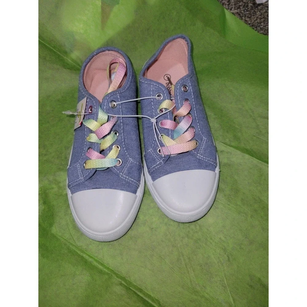 NWT Girls Rainbow Laces, Tie Up Blue Shoes size 1
