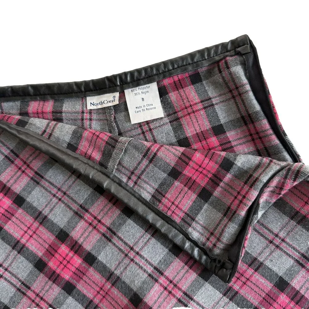 Y2K Girl's Northcrest Mini Skirt Skort Pink Black Gray Tartan Plaid School Sz 8