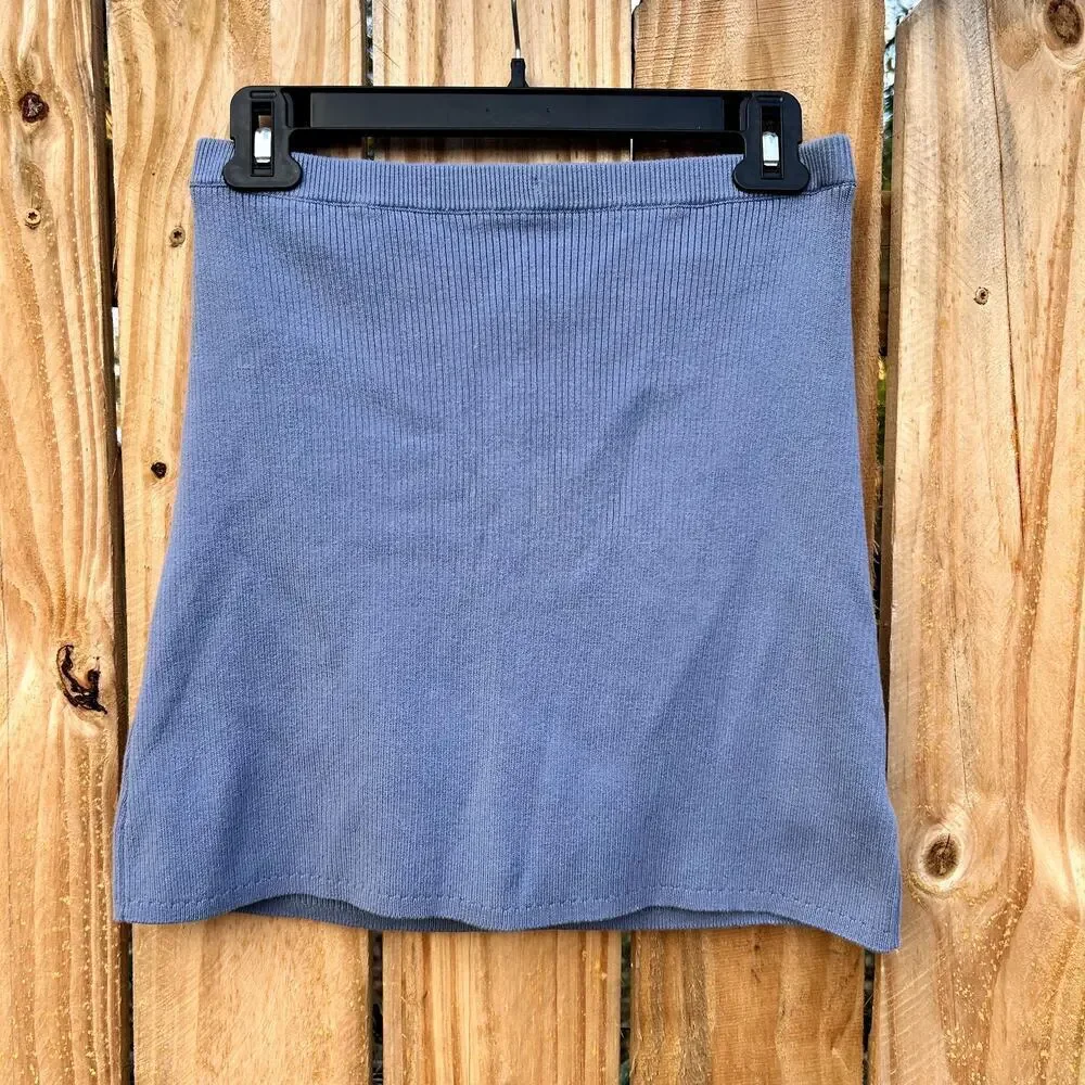 Free People Laurel Skirt Blue Ribbed Knit Mini Cornflower size Small Boho